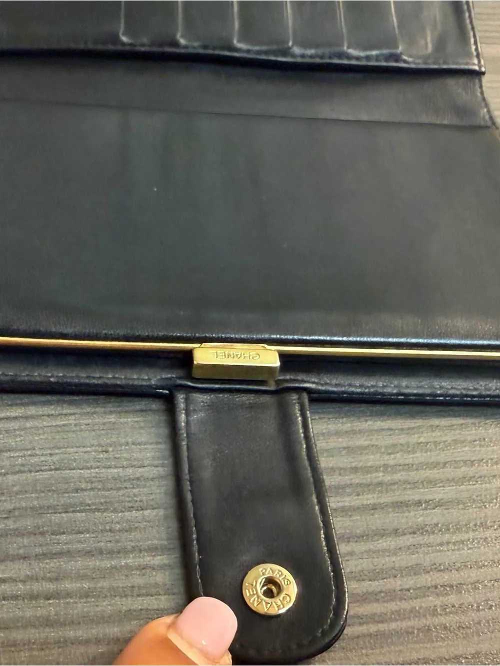 CHANEL Black Quilted Leather  Wallet   with Embossed Logo